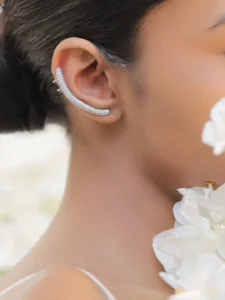 Rhodium-Plated Stainless Steel Tarnish-Free Waterproof Cubic Zirconia Sleek Ear Cuff - – 1 Piece Pack - Image 2