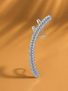 Rhodium-Plated Stainless Steel Tarnish-Free Waterproof Cubic Zirconia Sleek Ear Cuff - – 1 Piece Pack