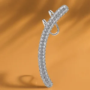 Rhodium-Plated Stainless Steel Tarnish-Free Waterproof Cubic Zirconia Sleek Ear Cuff - – 1 Piece Pack